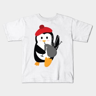 Penguin the Scottish Bagpipes Player  National Tartan Day Kids T-Shirt